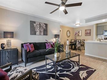 Living room with wood style flooring
